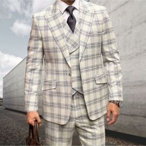🆕️🕴Statement Mens 3 Pc Italy 100% Wool/Cashmere Plaid Suit - Dbl Brst Vest, 42